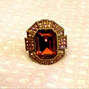 Heidi Daus “Estate Elegance “ pink crystal ring. Size 9 in antique bronze